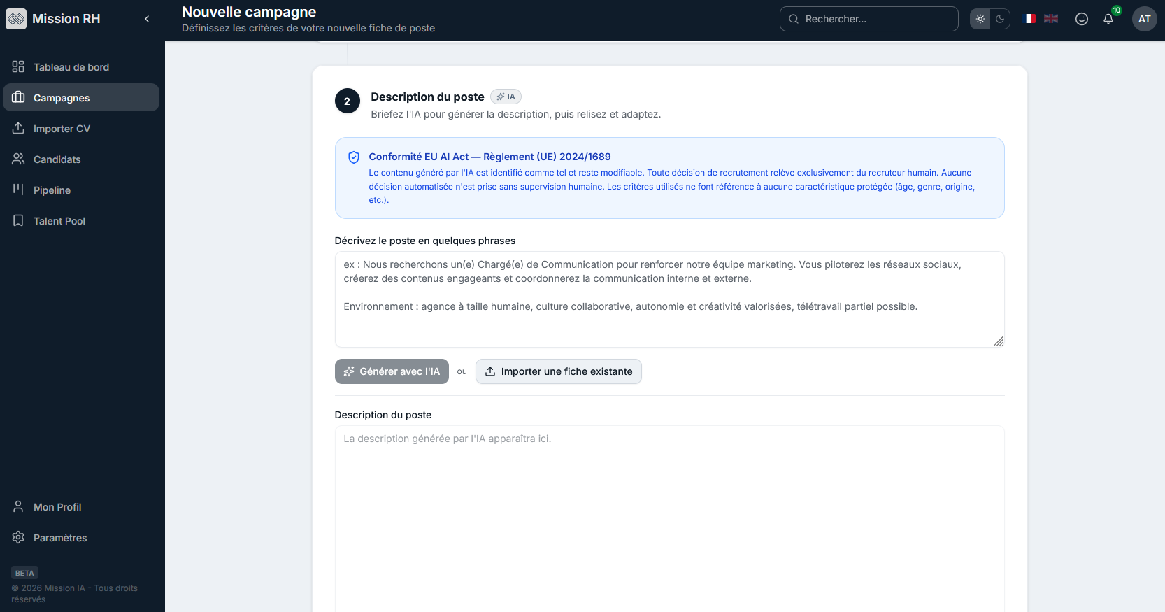Configuration d'une campagne de recrutement
